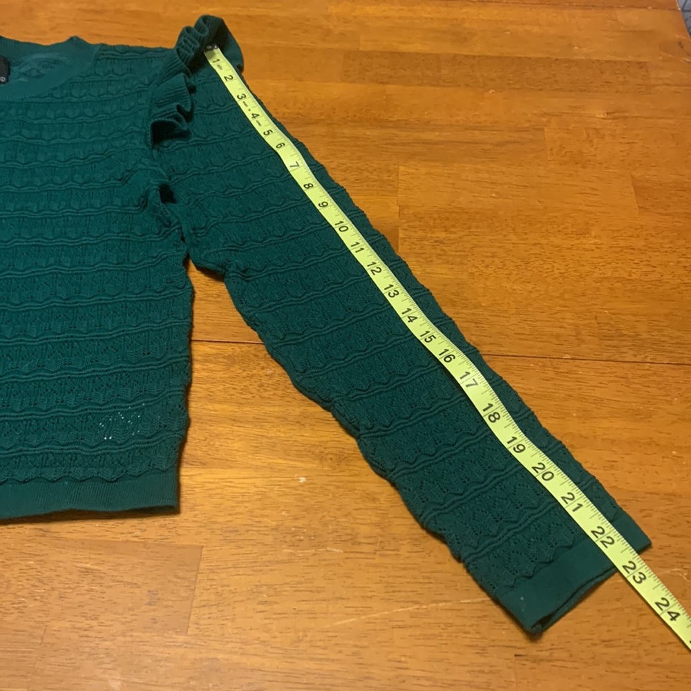 Milk & Honey Women's Size L Green Knit Ruffle Long Sleeve Pointelle Sweater Top - Picture 10 of 10